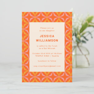 Mid Century Orange Geometric Unique Bat Mitzvah Invitation