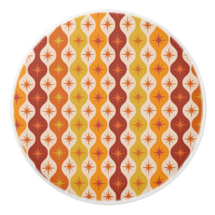 Mid Century Orange Mod Stars on ogee pattern Ceramic Knob