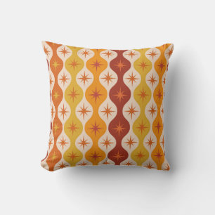Mid Century Orange Mod Stars on ogee pattern   Cushion