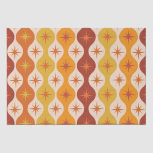 Mid Century Orange Mod Stars on ogee pattern Tissue Paper