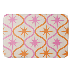 Mid Century Orange Pink Starbursts on Ogee Pattern Bath Mat