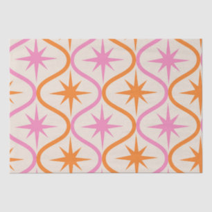 Mid Century Orange Pink Starbursts on Ogee Pattern Tissue Paper