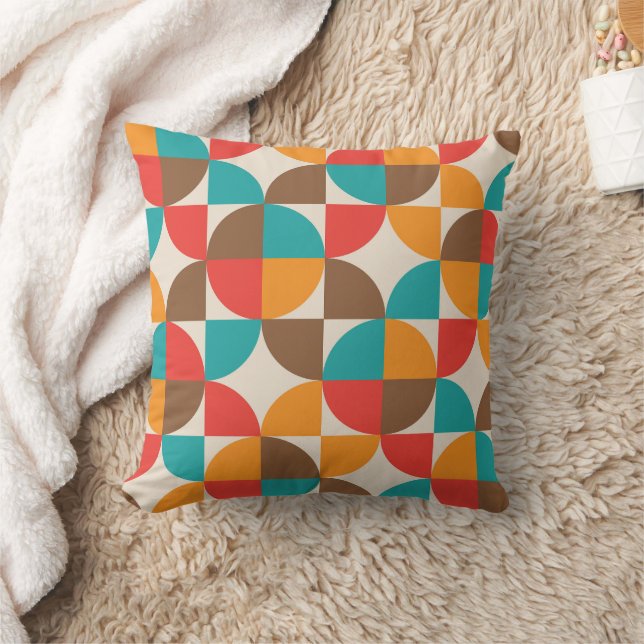 Mid Century Orange Red Teal Circle Shapes  Cushion (Blanket)