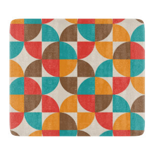Mid Century Orange Red Teal Circle Shapes  Cutting Board