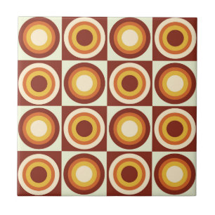 Mid Century Orange Yellow Circles on squares Tile
