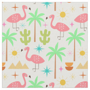 Mid Century Palm Springs Flamingo with Trees Fabric
