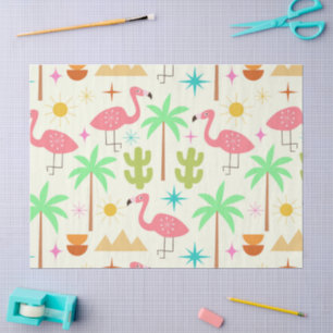 Mid Century Palm Springs Flamingo with Trees  Tissue Paper