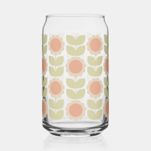  Mid-Century Pastel Pink Retro Floral Pattern Can Glass