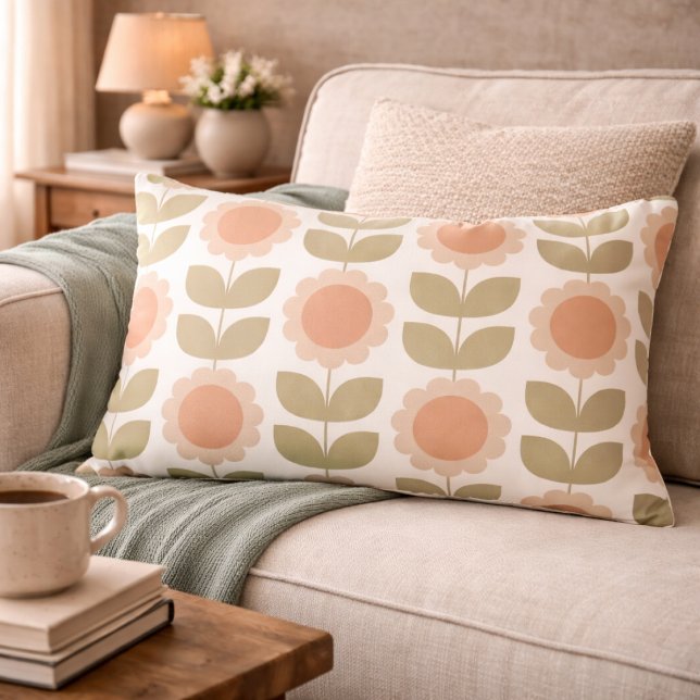  Mid-Century Pastel Pink Retro Floral Pattern Decorative Cushion (Creator Uploaded)