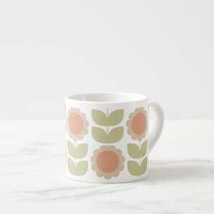  Mid-Century Pastel Pink Retro Floral Pattern Espresso Cup