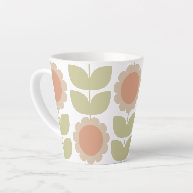  Mid-Century Pastel Pink Retro Floral Pattern Latte Mug (Left Angle)
