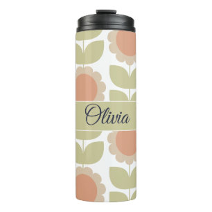  Mid-Century Pastel Pink Retro Floral Pattern Thermal Tumbler
