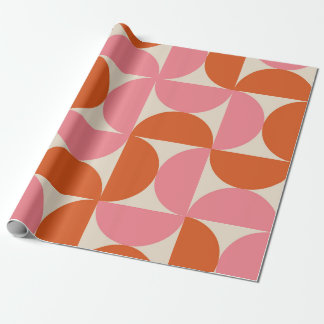 Mid century  Pink and Orange Half Circles Pattern  Wrapping Paper