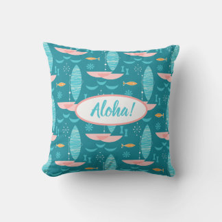 Mid Century Pink Catamaran - Blue Background Cushion
