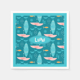 Mid Century Pink Catamaran - Blue Background Napkin