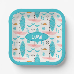 Mid Century Pink Catamaran Paper Plate