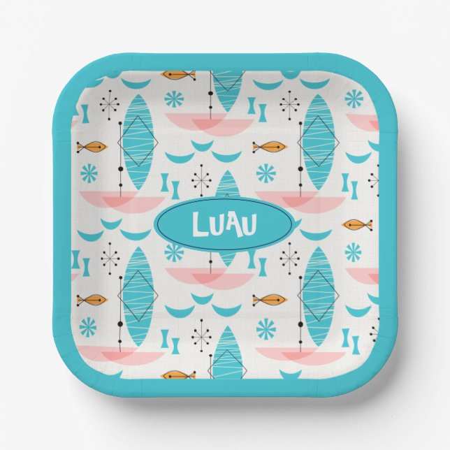 Mid Century Pink Catamaran Paper Plate (Front)