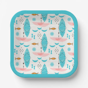 Mid Century Pink Catamaran Paper Plate