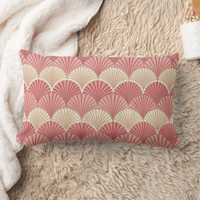 Mid-Century Pink Fans Lumbar Cushion (Blanket)