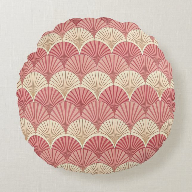 Mid-Century Pink Fans Round Cushion (Front)