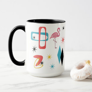 Mid Century Pink Flamingo Ovals Starburst Diamonds Mug