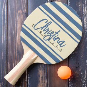 Mid-Century Polo Banner Capri Blue Painted Name Ping Pong Paddle