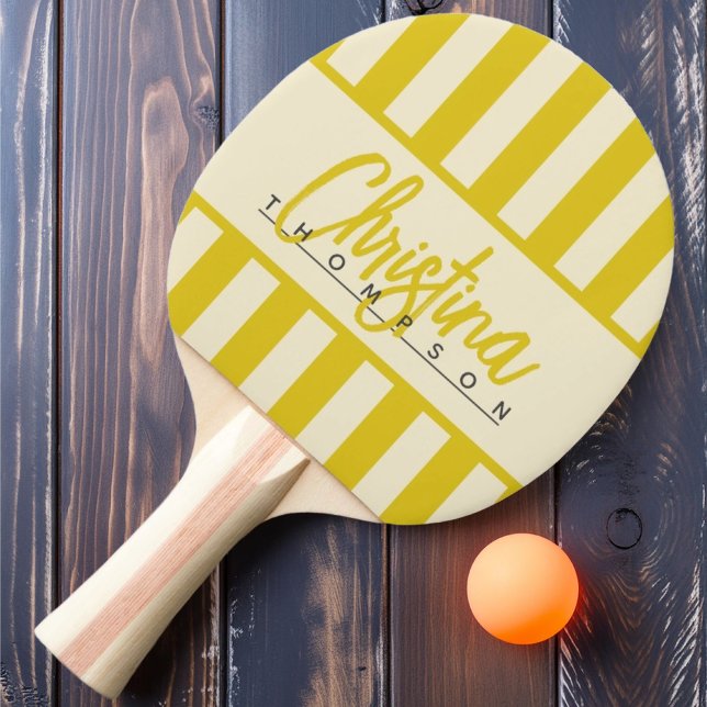 Mid-Century Polo Candy Striping Dark Lemon Name Ping Pong Paddle (Creator Uploaded)
