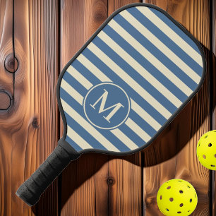 Mid-Century Polo Striped Capri Blue Monogram Pickleball Paddle