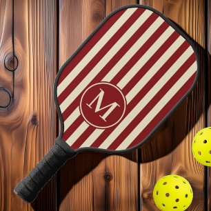 Mid-Century Polo Striping Deep Cranberry Monogram Pickleball Paddle
