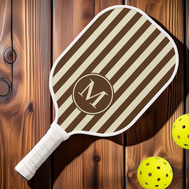 Mid-Century Polo Striping Deep Forest Monogram Pickleball Paddle (Creator Uploaded)