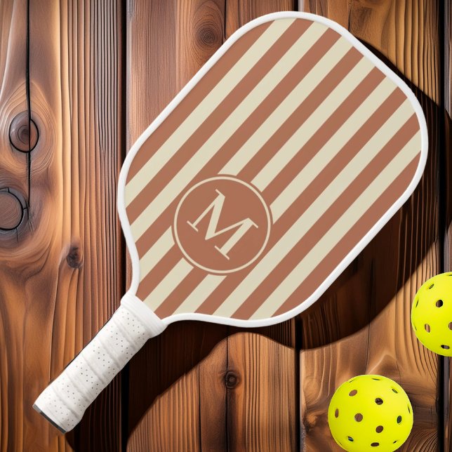 Mid-Century Polo Striping Pale Rose Monogram Pickleball Paddle (Creator Uploaded)