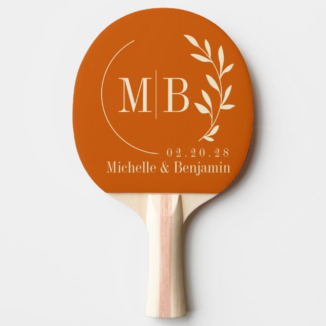 Mid-Century Pumpkin Leaf Wedding Monogram Ping Pong Paddle (Front)