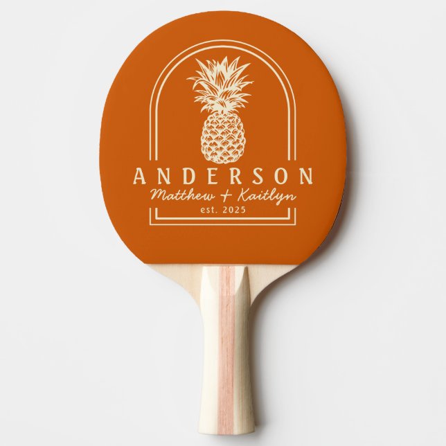 Mid-Century Pumpkin Pineapple Wedding Arch & Name Ping Pong Paddle (Front)