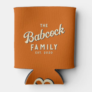Mid-Century Pumpkin Retro Family Name & Year Can Cooler