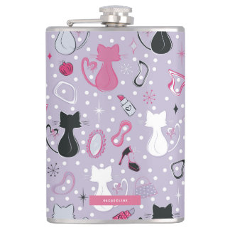 Mid Century Purple Heart Cats Flask