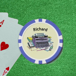 Mid Century Purple Manual Typewriter paper Yellow Poker Chips