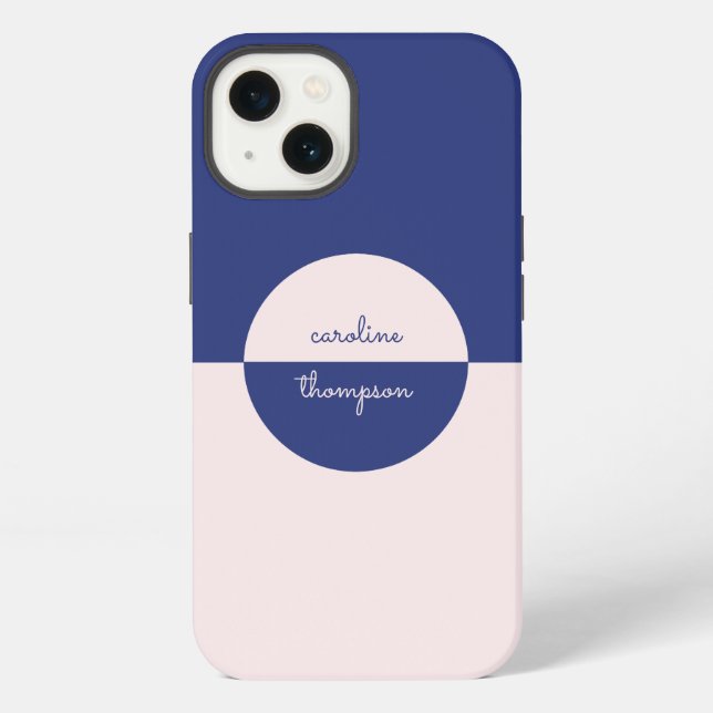 Mid Century Purple Pink & Script Monogram iPhone Case (Back)