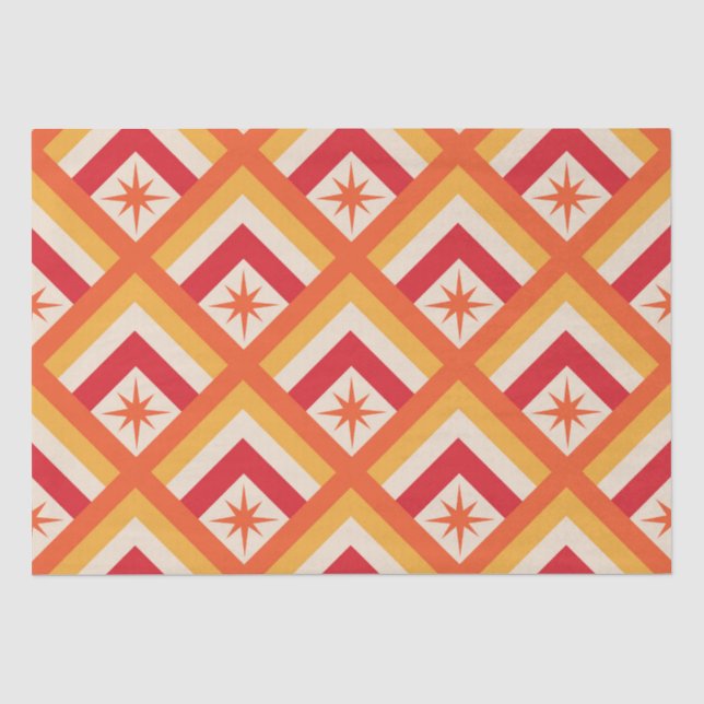 Mid Century Red Atomic Starbursts on Diamond Shape Tissue Paper (Front)