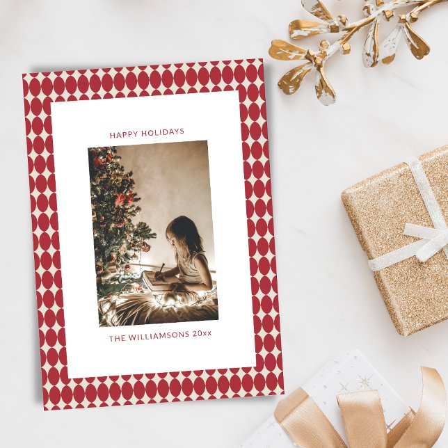 Mid Century Red Baubles Vertical Photo Christmas Holiday Card (Creator Uploaded)