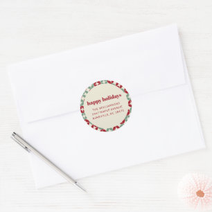 Mid Century Red Sage Green Holiday Return Address  Classic Round Sticker