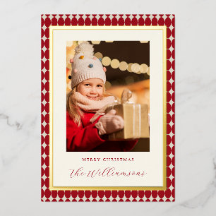 Mid Century Red Vertical Two Photos Christmas Gold