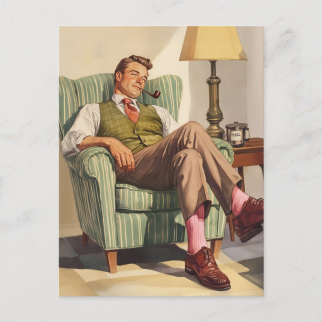 Mid-Century Relaxation: A Gentleman’s Repose Postcard (Front)