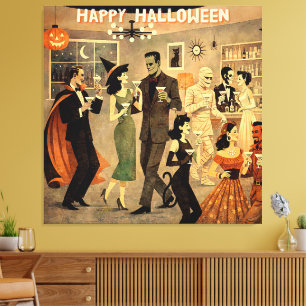 Mid Century Retro 40s Halloween Martini Party Canvas Print