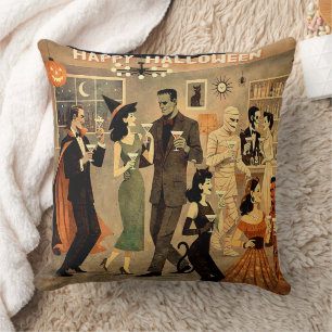 Mid Century Retro 40s Halloween Martini Party Cushion