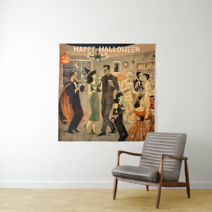 Mid Century Retro 40s Halloween Martini Party Tapestry