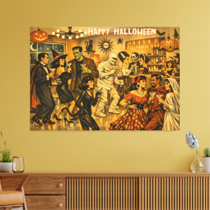 Mid Century Retro 50s Halloween Martini Party Canvas Print