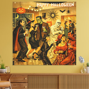 Mid Century Retro 50s Halloween Martini Party Canvas Print