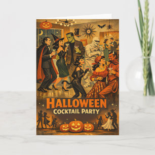 Mid Century Retro 50s Halloween Martini Party Card
