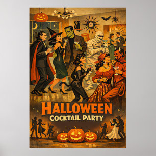 Mid Century Retro 50s Halloween Martini Party Poster