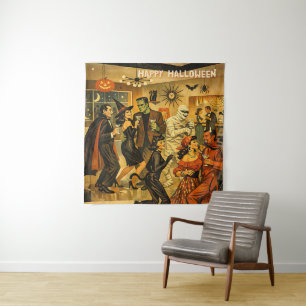 Mid Century Retro 50s Halloween Martini Party Tapestry